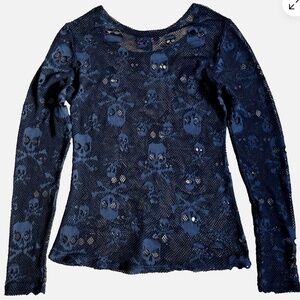Hot Topic Royal Bones Daang Goodman Fishnet Top Skull Long Sleeve Goth